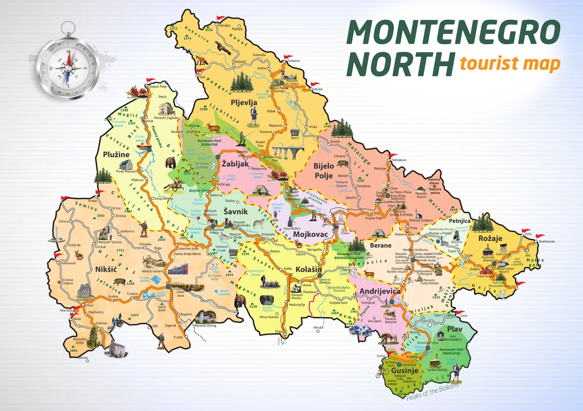 Tourist map of northern Montenegro